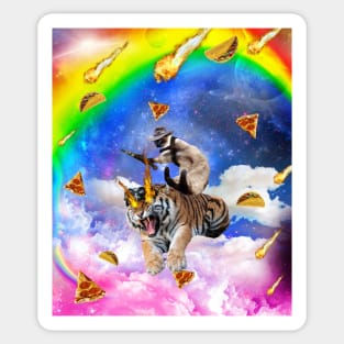 Cowboy Siamese Cat Kitty On Tiger In Space Sticker